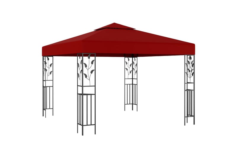 Paviljong med lysslynge 3x3 m vinrød - Rød - Komplett paviljong