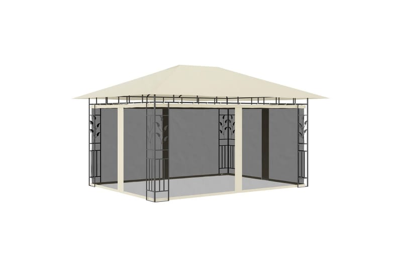 Paviljong med myggnett 4x3x2,73 m kremhvit 180 g/m² - Komplett paviljong