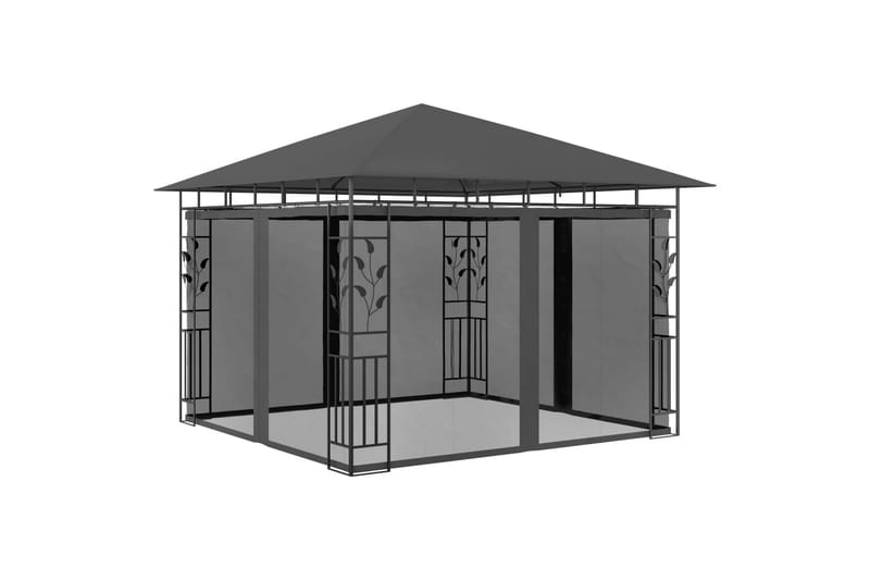 Paviljong med myggnett og lysslynge 3x3x2,73m 180g/m² - Antrasittgrå - Komplett paviljong