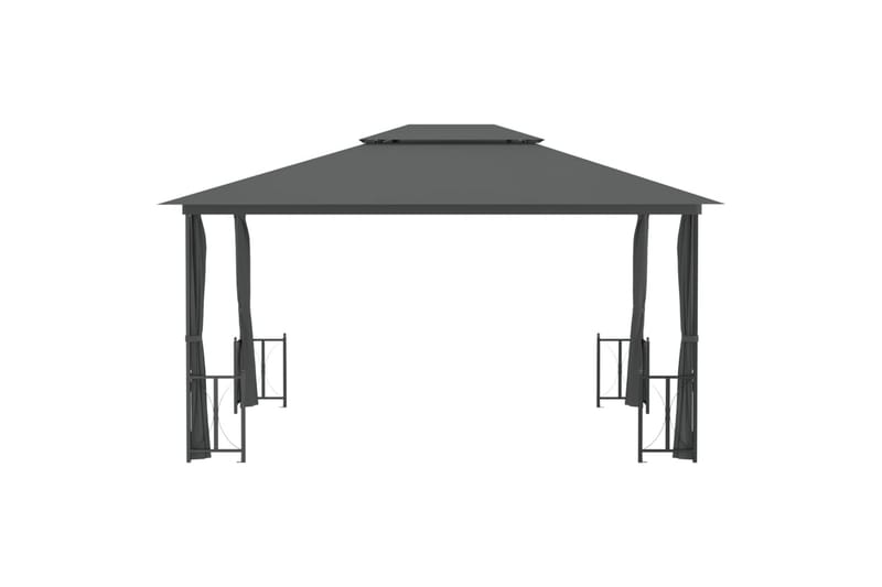 Paviljong med sidevegger og dobbelt tak 3x4 m antrasitt - Antrasittgrå - Komplett paviljong