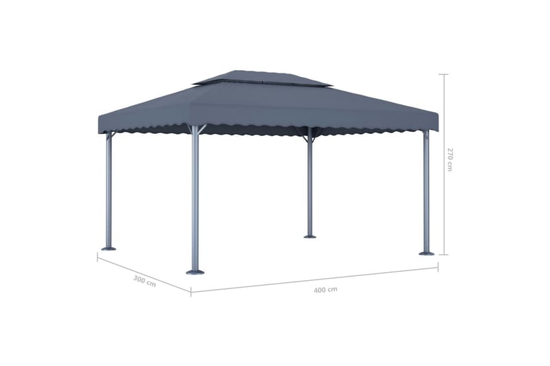 Paviljong og strenglys 400x300 cm antrasitt aluminium - Antrasittgrå - Komplett paviljong