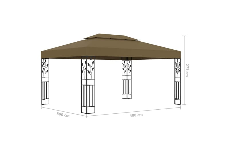 Paviljong med dobbelt tak 3x4 m gråbrun 180 g/m² - Taupe - Paviljong
