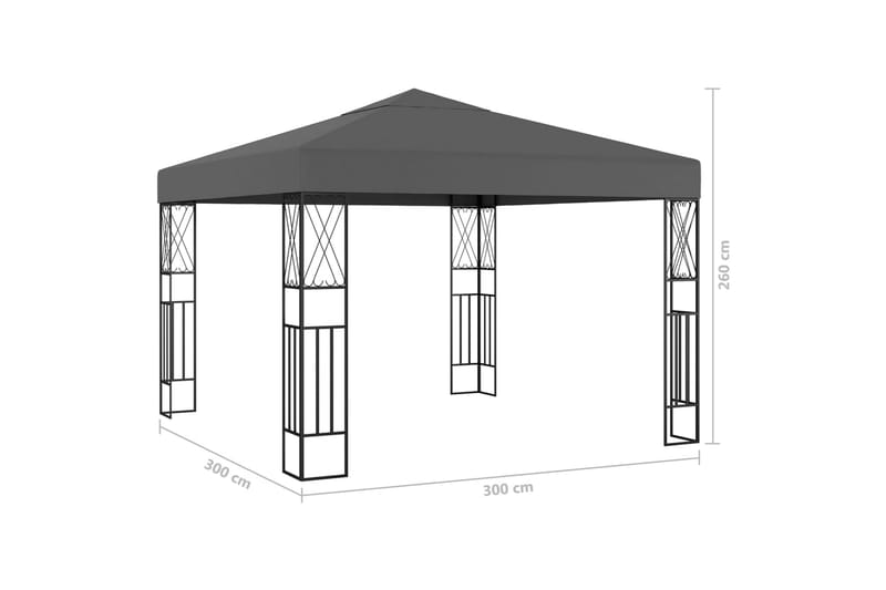 Paviljong med lysslynge 3x3 m antrasitt stoff - Antrasittgrå - Komplett paviljong