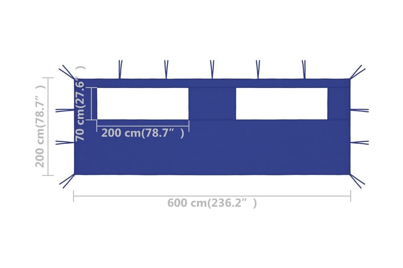 Sidevegg til paviljong med vinduer 6x2 m blå - Blå - Paviljongvegg
