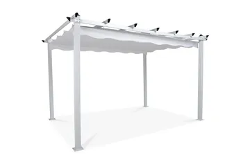 Frittstående pergola med sammenleggbart tak for terrasse og hage 4x3 - Hvit / Aluminium - Hagemøbler & utemiljø - Solbeskyttelse - Pergola