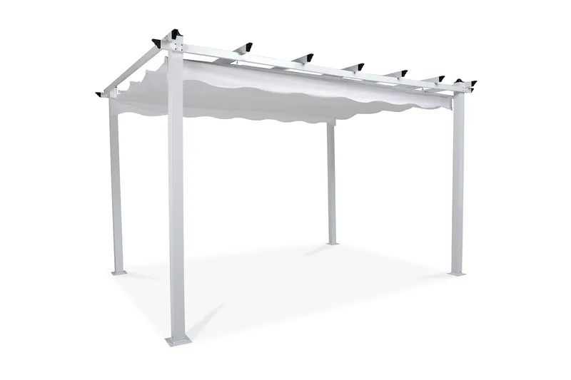 Frittstående pergola med sammenleggbart tak for terrasse og hage 4x3 - Hvit / Aluminium - Hagemøbler & utemiljø - Solbeskyttelse - Pergola