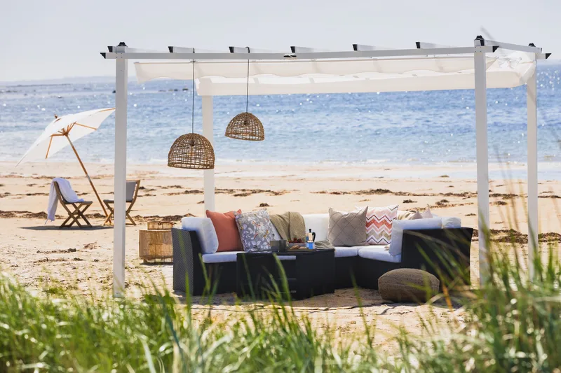 Frittstående pergola med sammenleggbart tak for terrasse og hage 4x3 - Hvit / Aluminium - Hagemøbler & utemiljø - Solbeskyttelse - Pergola