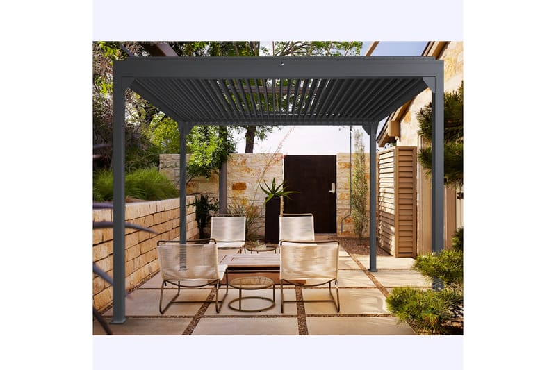 Pergola Premium Åpningsbare lameller - Grå - Hagemøbler & utemiljø - Solbeskyttelse - Pergola