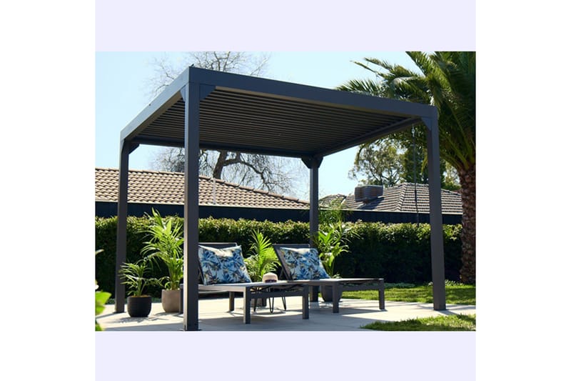 Pergola Premium Åpningsbare lameller - Grå - Hagemøbler & utemiljø - Solbeskyttelse - Pergola