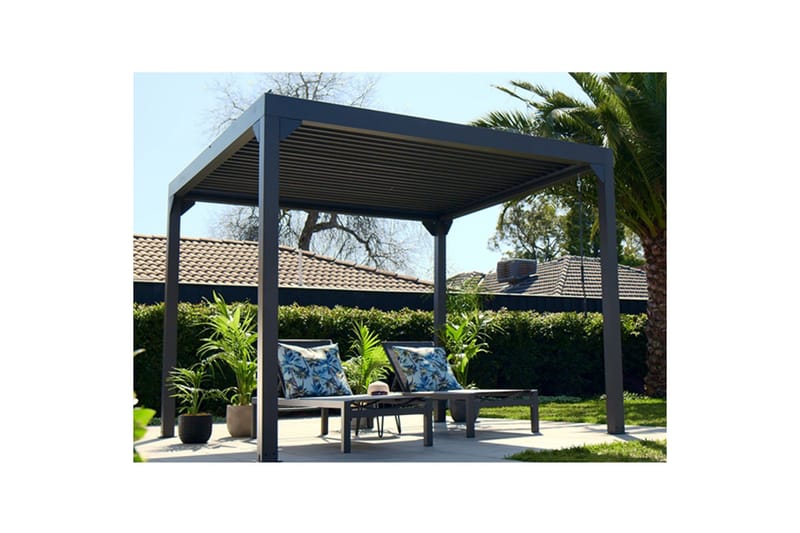 Pergola Premium Åpningsbare lameller - Grå - Hagemøbler & utemiljø - Solbeskyttelse - Pergola