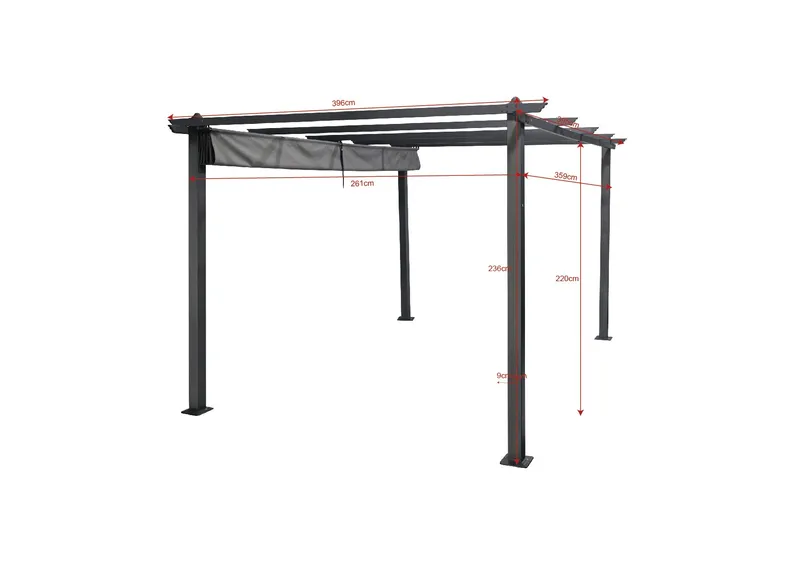 Porto stor pergola 4x3 m i aluminium med tak - Mørkgrå - Hagemøbler & utemiljø - Solbeskyttelse - Pergola