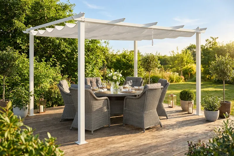 Porto stor pergola 4x3 m i aluminium med tak - Hvit - Hagemøbler & utemiljø - Solbeskyttelse - Pergola