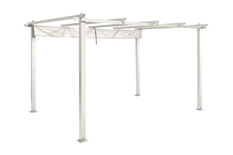 Porto stor pergola 4x3 m i aluminium med tak - Hvit - Hagemøbler & utemiljø - Solbeskyttelse - Pergola