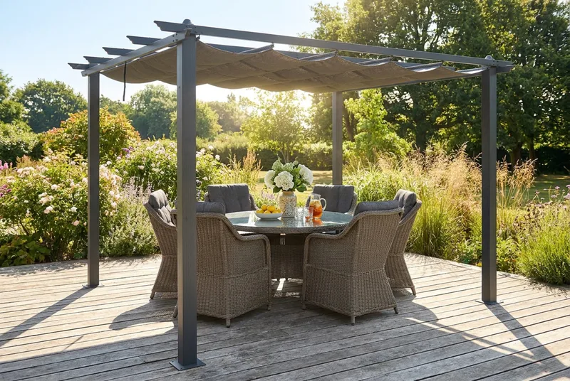 Porto pergola 3x3 m i aluminium med tak for solskjerming - Mørkgrå - Hagemøbler & utemiljø - Solbeskyttelse - Pergola