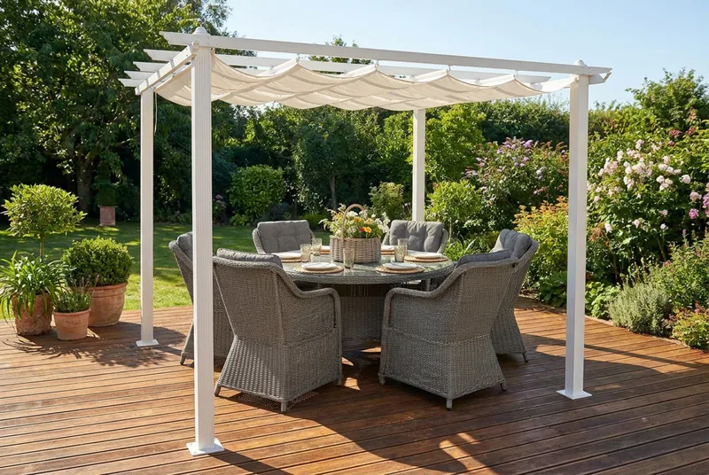 Porto pergola 3x3 m i aluminium med tak for solskjerming - Hvit - Hagemøbler & utemiljø - Solbeskyttelse - Pergola