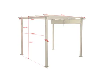Porto pergola 3x3 m i aluminium med tak for solskjerming - Beige - Hagemøbler & utemiljø - Solbeskyttelse - Pergola