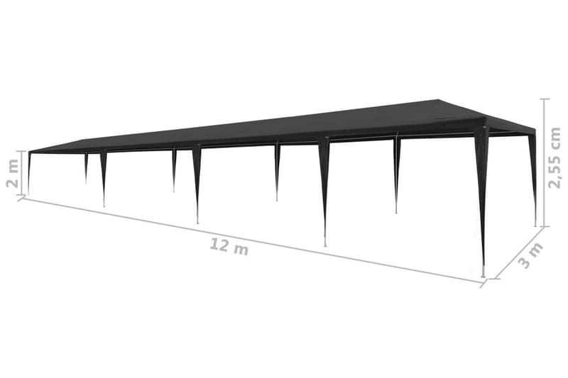 Festtelt PE 3x12 m antrasitt - Svart - Hagetent & lagertelt