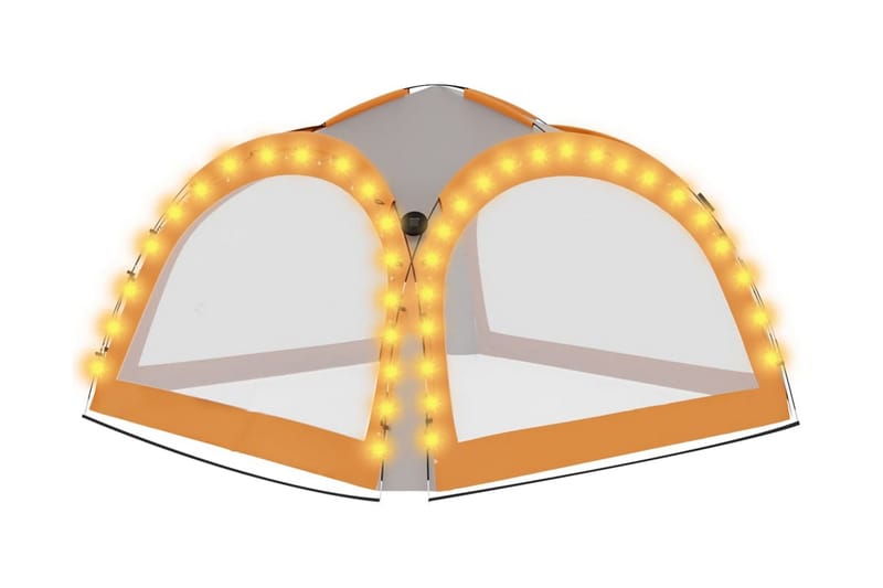 Partytelt med LED og 4 sidevegger 3,6x3,6x2,3 m grå og orans - Grå - Hagetent & lagertelt