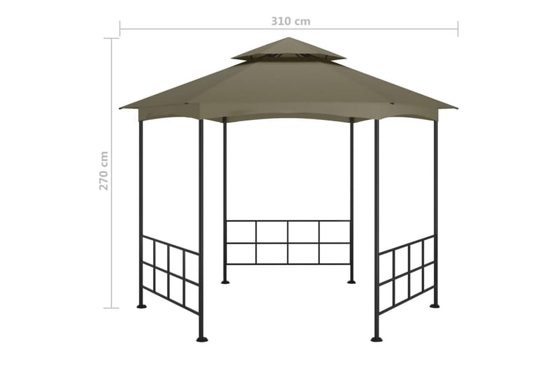 Paviljong med sidevegger 3,1x2,7 m gråbrun - Taupe - Hagetent & lagertelt