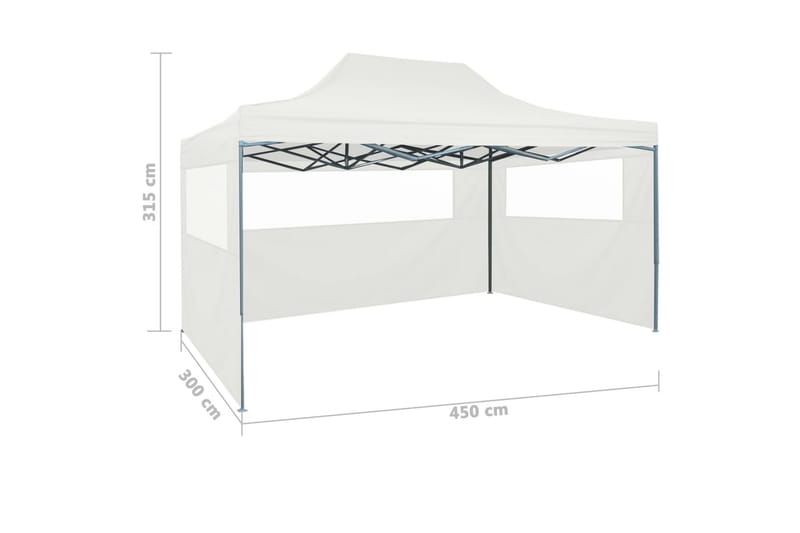 Sammenleggbart festtelt med 3 vegger 3x4,5 m hvit - Hagetent & lagertelt