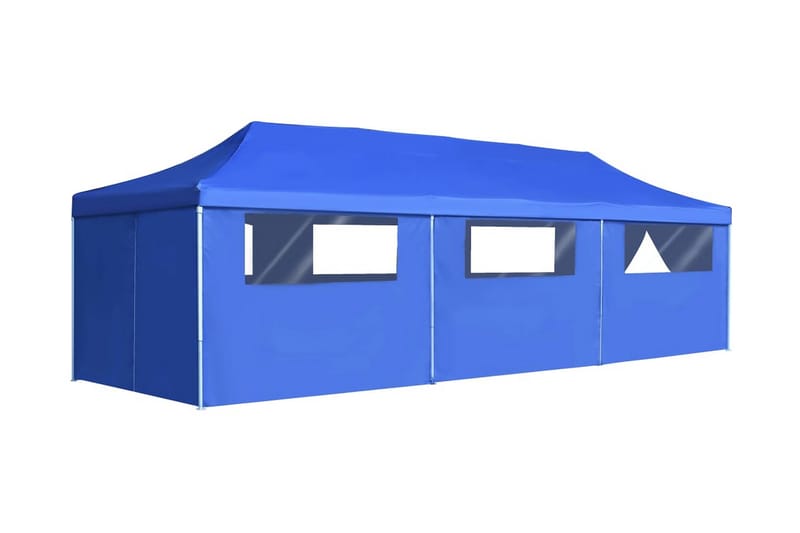 Sammenleggbart festtelt popup med 8 sidevegger 3x9 m blå - Hagetent & lagertelt