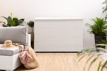Gigant vanntett puteboks XL for utendørs bruk – Oppbevaringsboks i kunstrotting (B150xD90xH101 cm) - Hvit - Hagemøbler & utemiljø - Utendørsoppbevaring - Puteoppbevaring - Puteboks & putekasse