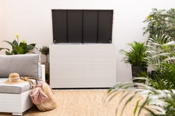 Gigant vanntett puteboks XL for utendørs bruk – Oppbevaringsboks i kunstrotting (B150xD90xH101 cm) - Hvit - Hagemøbler & utemiljø - Utendørsoppbevaring - Puteoppbevaring - Puteboks & putekasse