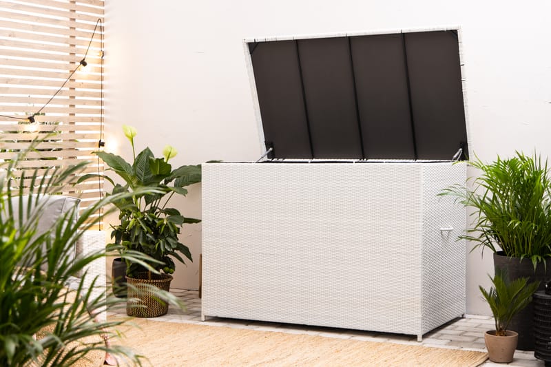 Gigant vanntett puteboks XL for utendørs bruk – Oppbevaringsboks i kunstrotting (B150xD90xH101 cm) - Hvit - Hagemøbler & utemiljø - Utendørsoppbevaring - Puteoppbevaring - Puteboks & putekasse