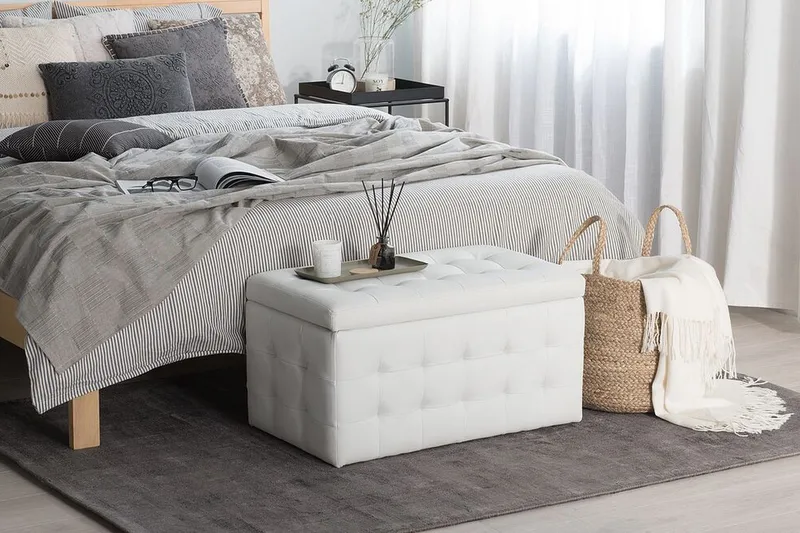 Michigan Pu-Lærtekasse |42|72|40 Cm - Grå - Møbler - Stoler - Krakk - Fotskammel