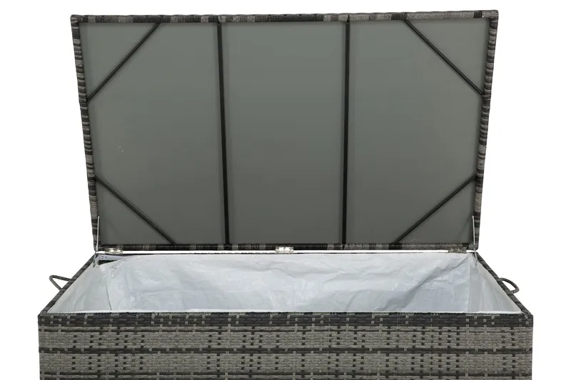 Sydney vanntett puteboks Large for utendørs bruk – Oppbevaringsboks i kunstrotting (B140xD80xH90 cm) - Grå - Hagemøbler & utemiljø - Utendørsoppbevaring - Puteoppbevaring - Puteboks & putekasse