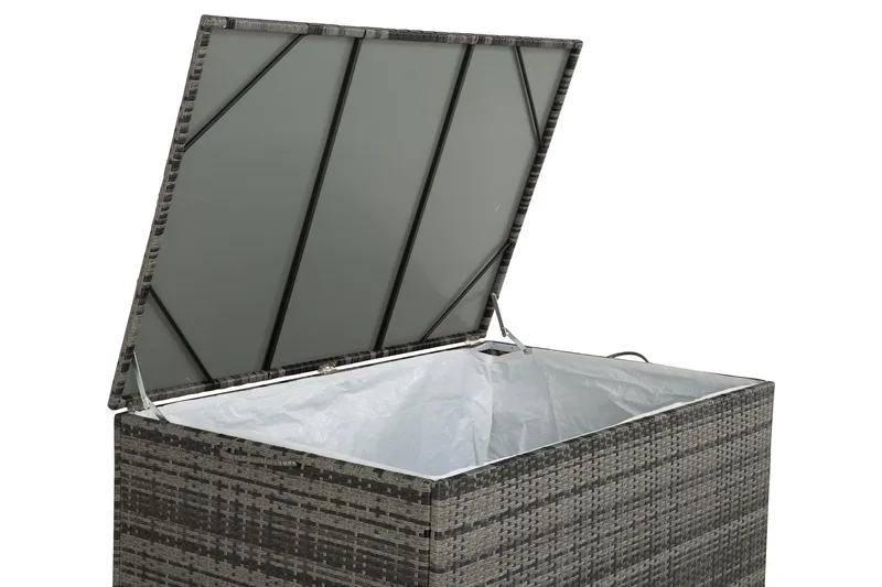 Sydney vanntett puteboks Large for utendørs bruk – Oppbevaringsboks i kunstrotting (B140xD80xH90 cm) - Grå - Hagemøbler & utemiljø - Utendørsoppbevaring - Puteoppbevaring - Puteboks & putekasse