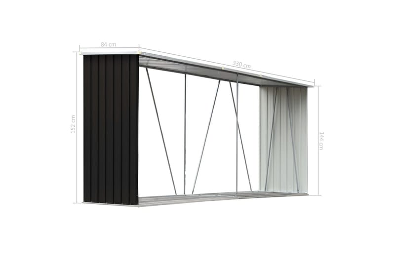 Vedskjul galvanisert stål 330x84x152 cm antrasitt -   - Vedoppbevaring
