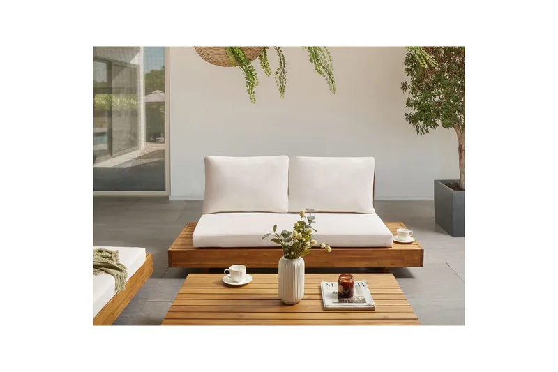 2-sitssoffa Beliani Marettimo Light wood, White - Hagemøbler & utemiljø - Utesofa - Hagesofa & hagebenk