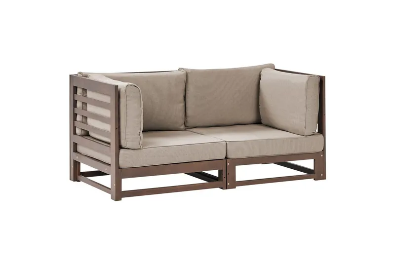 2-sitssoffa Beliani Trani Ljus trä/grått/beige Dark wood||Grey||Beige