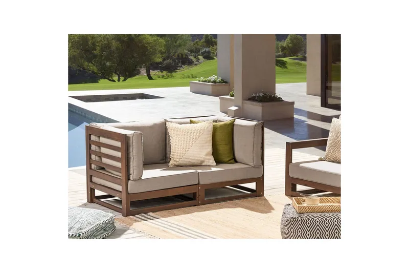 2-sitssoffa Beliani Trani Ljus trä/grått/beige Dark wood||Grey||Beige - Hagemøbler & utemiljø - Utesofa - Hagesofa & hagebenk