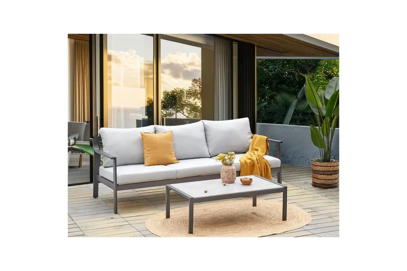 3-sitssoffa Beliani Kiato Grå/svart Light grey||Black - Hagemøbler & utemiljø - Utesofa - Hagesofa & hagebenk