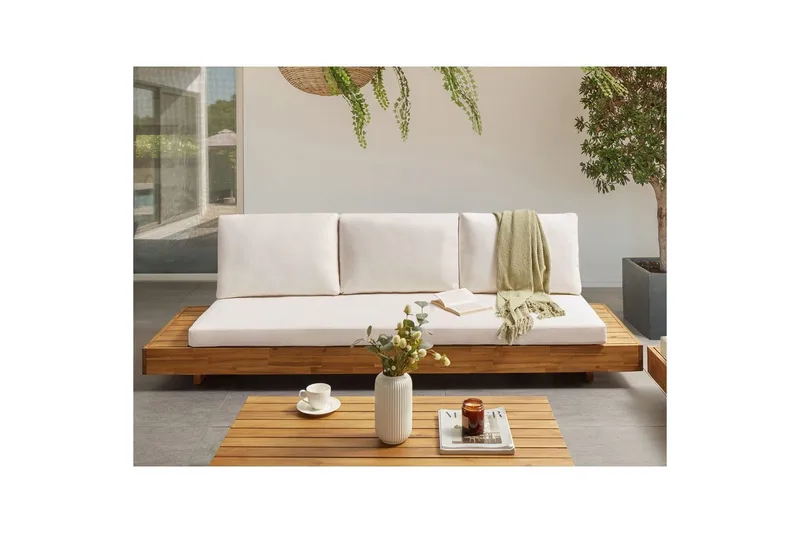 3-sitssoffa Beliani Marettimo Light wood||White - Hagemøbler & utemiljø - Utesofa - Hagesofa & hagebenk