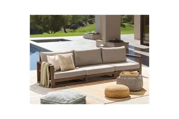 3-sitssoffa Beliani Timor Ljus trä/grått/beige, Ja Dark wood||Grey||Beige - Hagemøbler & utemiljø - Utesofa - Hagesofa & hagebenk