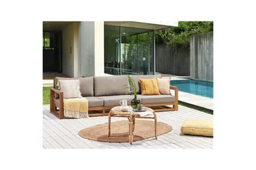 3-sitssoffa Beliani Timor Ljus trä/grått/beige, Ja Light wood||Grey||Beige - Hagemøbler & utemiljø - Utesofa - Hagesofa & hagebenk