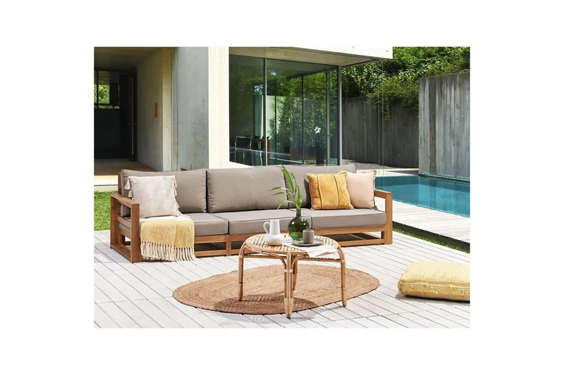 3-sitssoffa Beliani Timor Ljus trä/grått/beige, Ja Light wood||Grey||Beige - Hagemøbler & utemiljø - Utesofa - Hagesofa & hagebenk