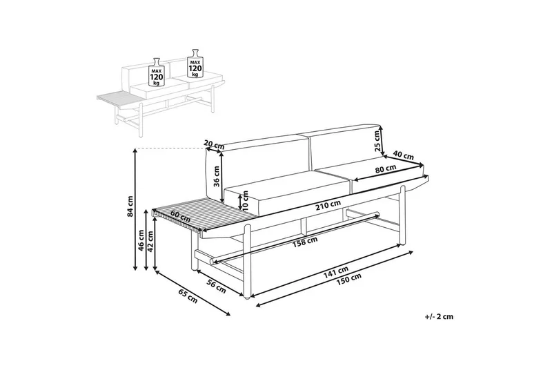 Hagebenk Giaveno - 210x65x84 cm - Hagemøbler & utemiljø - Utesofa - Hagebenk & utebenk