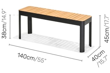 Portals Utebenk 143 cm - Svart/Tre - Hagemøbler & utemiljø - Utesofa - Hagebenk & utebenk