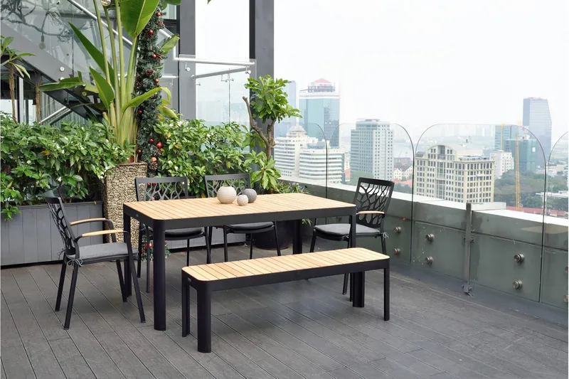 Portals Utebenk 143 cm - Svart/Tre - Hagemøbler & utemiljø - Utesofa - Hagebenk & utebenk