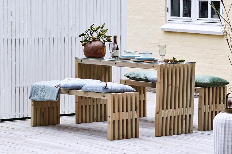 Rustikk Benk av Terrassebord Design 138x36x45 cm - Grå|Beige - Hagebenk & utebenk