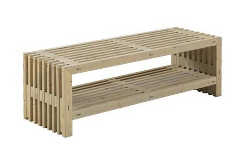 Rustikk benk Design av terrassebord138x49x45cm m/hylle drivv - Grå|Beige - Hagebenk & utebenk