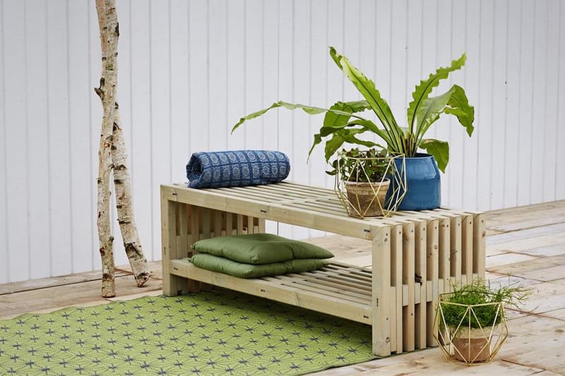 Rustikk benk Design av terrassebord138x49x45cm m/hylle drivv - Grå|Beige - Hagebenk & utebenk