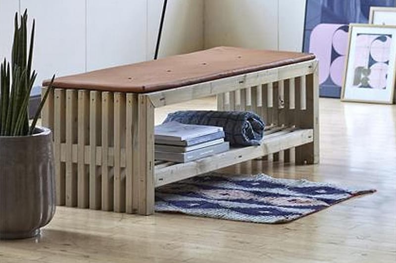 Rustikk benk Design av terrassebord138x49x45cm m/hylle drivv - Grå|Beige - Hagebenk & utebenk