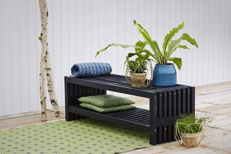 Rustikk benk Design av terrassebord138x49x45cm m/hylle svart - Grå - Hagebenk & utebenk