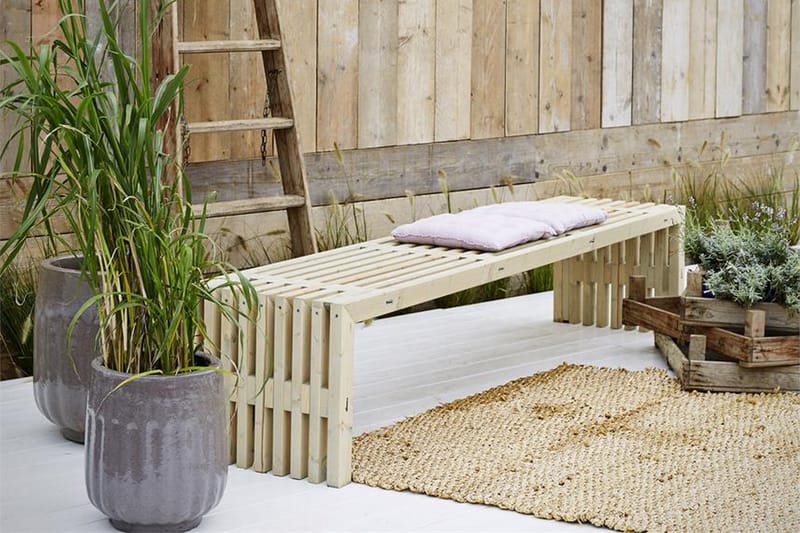 Rustikk benk Design av terrassebord218x49x45cm drivvedfarget - Grå|Beige - Hagebenk & utebenk