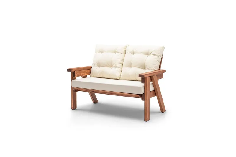 Hagesofa med 2 seter Zaron Krem / Valnøtt, Krem / Valnøtt